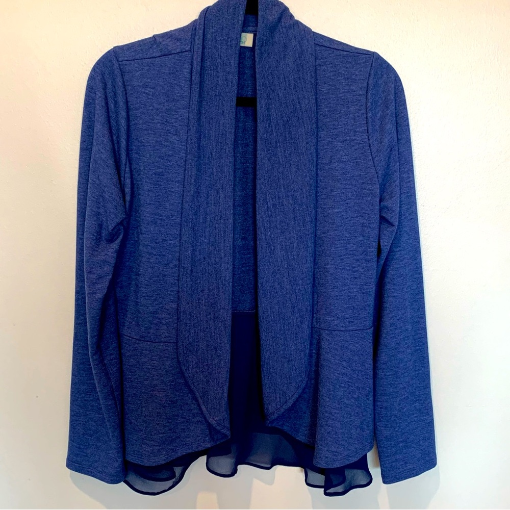 LOGO Lounge Blue Open Front Shawl Collar Women's Sweater Top Size M